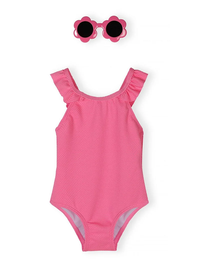 MINOTI Girls neon pink one-piece swimsuit with frill detail